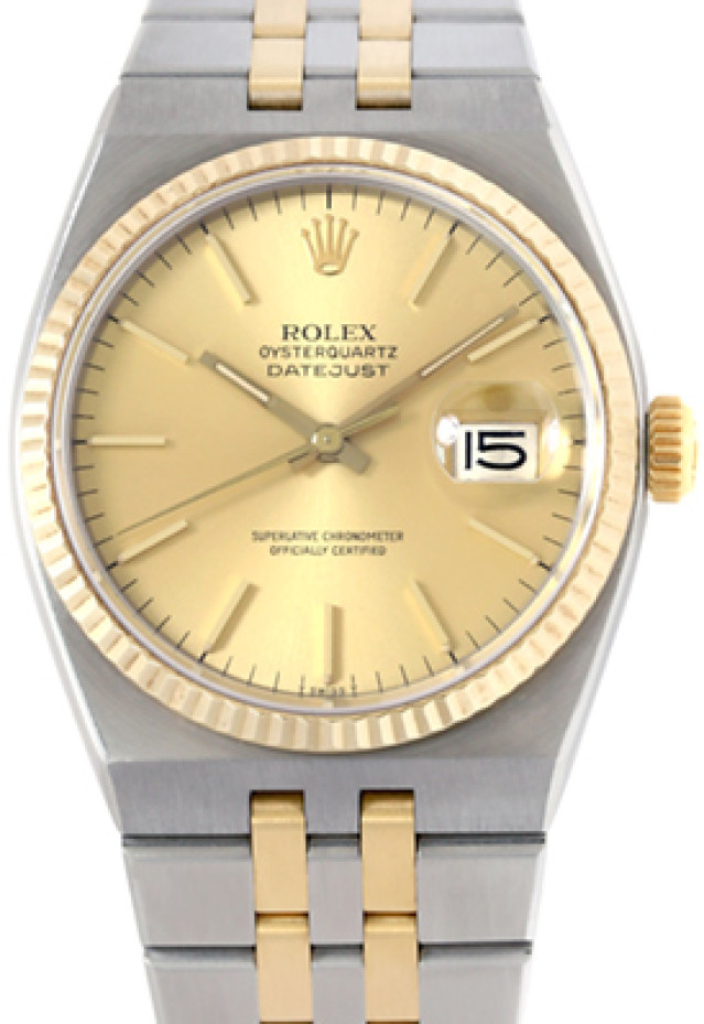 Pre-Owned Rolex Datejust Oysterquartz 17013 Stainless Steel, 18kt Yellow Gold & Stainless Steel 36 mm Gold Index